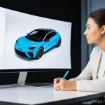 제품디자인 포트폴리오 피드백 받는 법 - A professional product designer, a woman in her late 30s with a smart casual blazer, is giving focus...