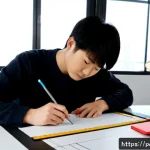 제품디자인 자격증 관련 시험 후기 - Photorealistic product design certification exam studio, focused young adult candidate seated at a l...