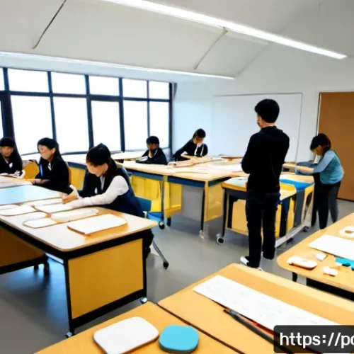 Home 17 제품디자인 교육과정의 구조와 특징 - Photorealistic wide-angle view of a modern product design studio classroom, diverse university stude...